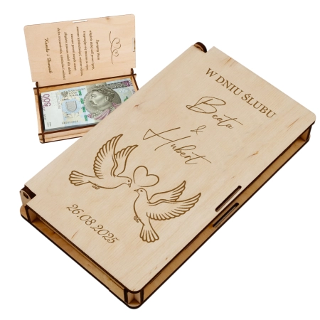 Drewniane pudełko na pieniądze na ślub prezent pamiątka wesele personalizowany grawer